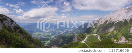 Mountain valley with tracks near Jenner mount in Berchtesgaden National Park Mountain valley with tracks near Jenner mount in Berchtesgaden National Park 113716606