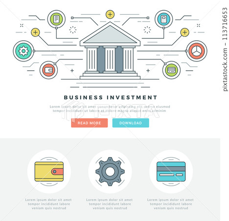 Flat line Business Concept Web Site Header Vector illustration. Flat line Business Concept Web Site Header Vector illustration. 113716653
