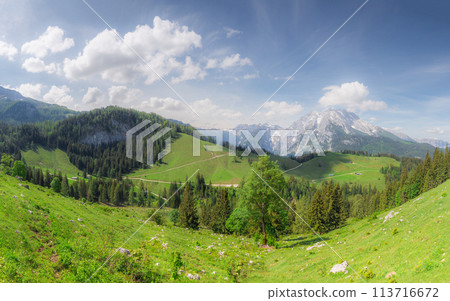 Mountain valley with tracks near Jenner mount in Berchtesgaden National Park 113716672
