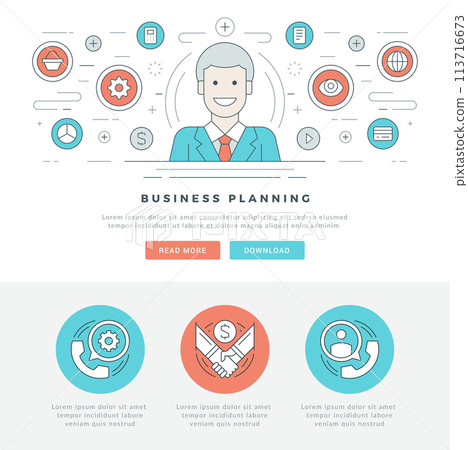 Flat line Business Concept Web Site Header Vector illustration. 113716673