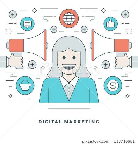 Flat line Business Concept Vector illustration. Modern thin linear stroke vector icons. 113716691