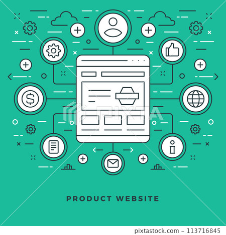 Flat line Online Shopping and Product website. Vector illustration. 113716845