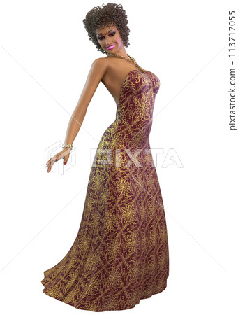 3D Render of Dark skinned woman in party gown 3D Render of Dark skinned woman in party gown 113717055