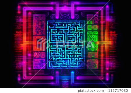 Qr code with neon effect. Qr code with neon effect. 113717080