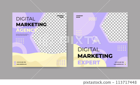 Collection of digital development social media post templates. Square banner design background. Collection of digital development social media post templates. Square banner design background. 113717448