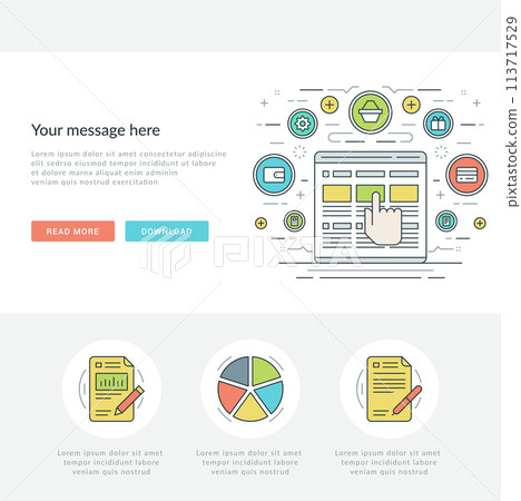 Flat line Online Shopping Concept Vector illustration. 113717529
