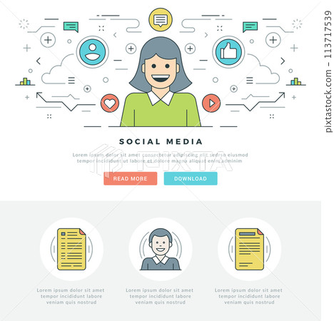 Flat line Social Media and Network Concept Vector illustration. Flat line Social Media and Network Concept Vector illustration. 113717539