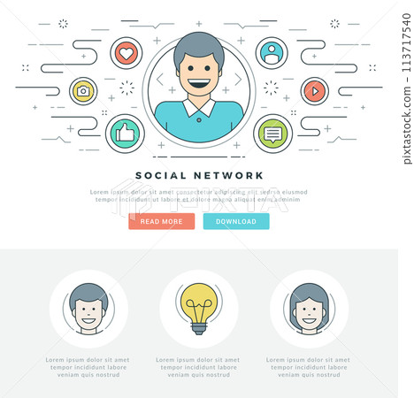Flat line Social Media and Network Concept Vector illustration. 113717540