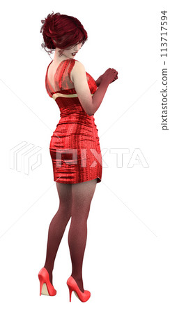 3D Render of Vampire girl in red dress 113717594