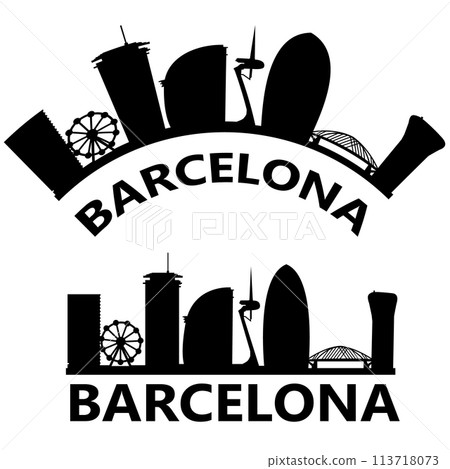 Barcelona Spain city skyline silhouette. Barcelona skyline sign. Landscape City Design. flat style. Barcelona Spain city skyline silhouette. Barcelona skyline sign. Landscape City Design. flat style. 113718073