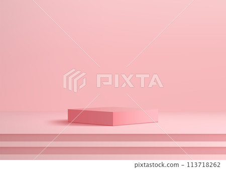 3D pink podium on steps stair against a pink background., modern concept, product display, mockup, showroom, showcase 113718262