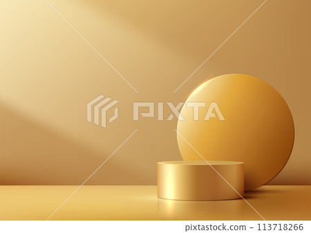 3D gold colored podium with a circle backdrop and light beam onthe wall scene background, Luxury style, Product display, Mockup, Showcase presentation 3D gold colored podium with a circle backdrop and light beam onthe wall scene background, Luxury style, Product display, Mockup, Showcase presentation 113718266