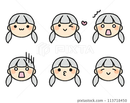 Pigtails and various facial expressions set Pigtails and various facial expressions set 113718450