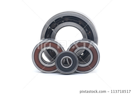 Bearings with rubber seals isolated on white background Bearings with rubber seals isolated on white background 113718517