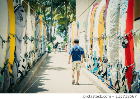 Surfboard path leading to Waikiki Beach, Hawaii 113718567