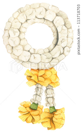 Thai garland colorful flower. Watercolor illustration. 113718703