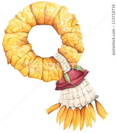 Thai garland colorful flower. Watercolor illustration. 113718716