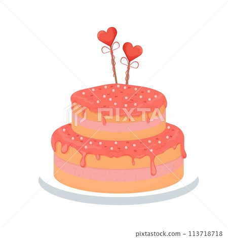 Detailed and bring pink romantic cake, for greeting glazed isolated on white background. Festive element, clipart. Detailed and bring pink romantic cake, for greeting glazed isolated on white background. Festive element, clipart. 113718718