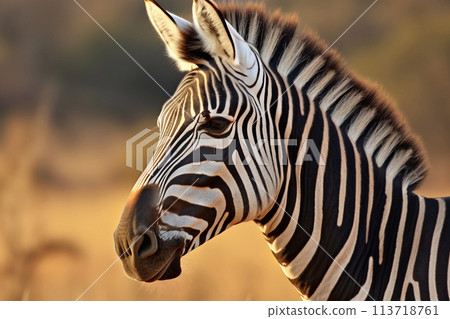 Portrait of a zebra. Zebra in the wild. 113718761