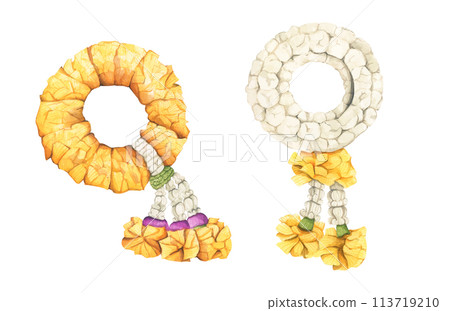 Set of Thai garland colorful flower. Watercolor illustration. 113719210