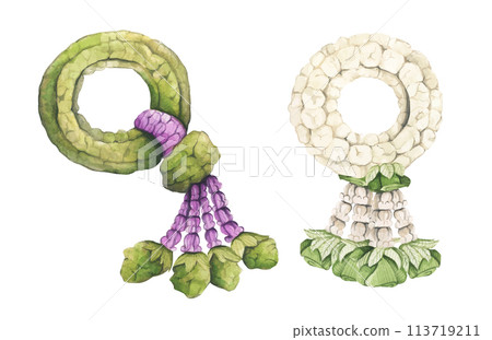 Set of Thai garland colorful flower. Watercolor illustration. Set of Thai garland colorful flower. Watercolor illustration. 113719211
