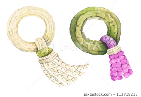 Set of Thai garland colorful flower. Watercolor illustration. 113719213