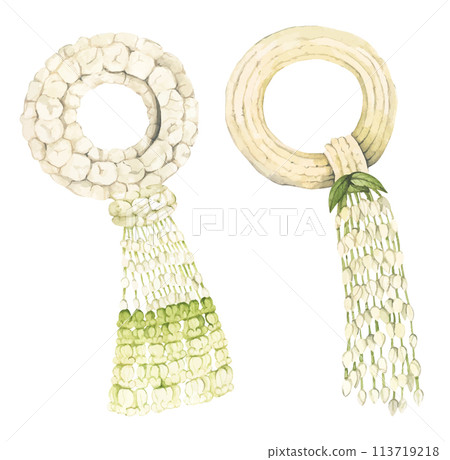 Set of Thai garland colorful flower. Watercolor illustration. Set of Thai garland colorful flower. Watercolor illustration. 113719218