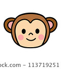 A cartoon monkey face with brown fur, pink ears and cheeks, and a happy expression. 113719251