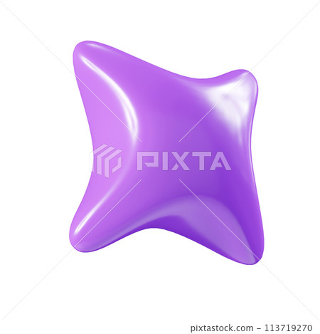 Birthday party popper purple confetti streamer star element 3d render illustration. Surprise or winner congratulation twinkle. Fly and float party decor after explosion of firecracker. 113719270