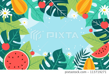 Empty Greeting Card of Summer Watermelon Leaf Frame Background Empty Greeting Card of Summer Watermelon Leaf Frame Background 113719271