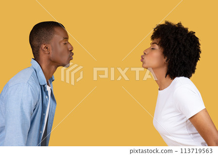 Two people facing each other in profile view 113719563