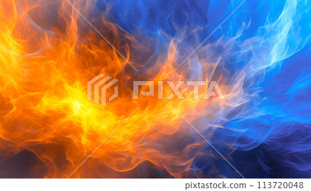 Image of red flames and blue flames conflicting 113720048