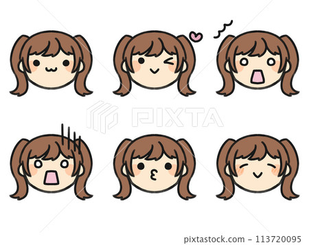 Twintails and various facial expressions set 113720095