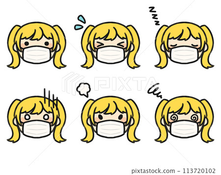 Twintails wearing a mask and various facial expressions set 113720102