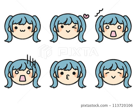 Twintails and various facial expressions set 113720106