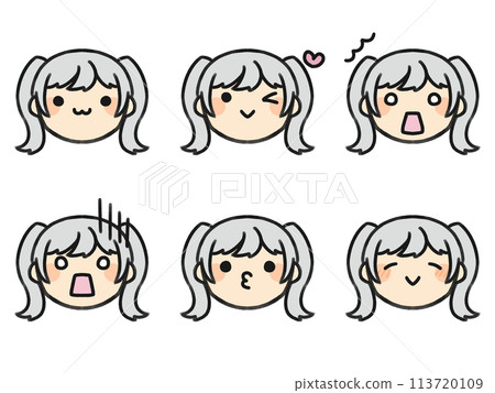 Twintails and various facial expressions set Twintails and various facial expressions set 113720109