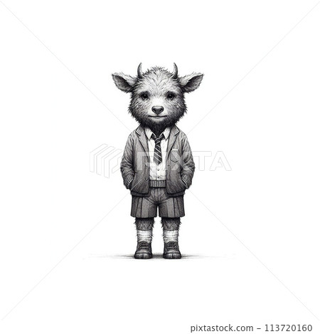 Pencil drawing illustrations of forest animals with a human touch 113720160