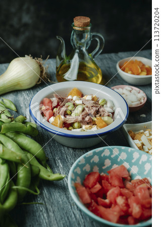 spanish broad bean salad typical of andalusia 113720204