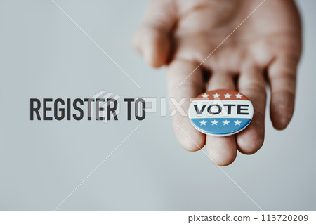 text register to vote, with a vote badge text register to vote, with a vote badge 113720209