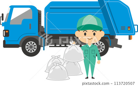 垃圾車和搬運垃圾的工人的圖像插圖 113720507