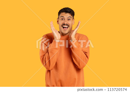 Man with surprised expression and palms up Man with surprised expression and palms up 113720574