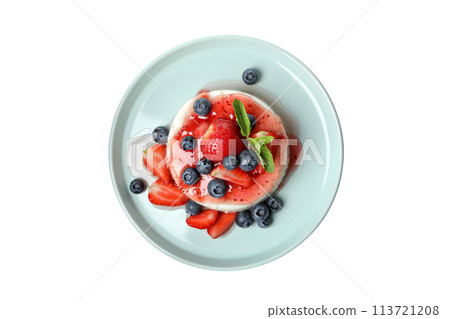 PNG of panna cotta dessert in a plate isolated on white background. 113721208