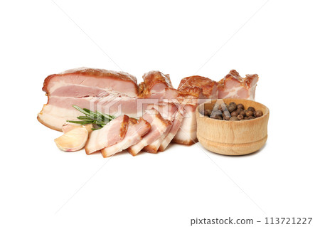 PNG, Bacon, concept of tasty meat food, isolated on white background 113721227