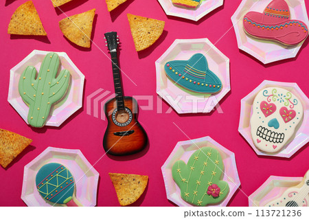 Decorative guitar with deorations for the Cinco de Mayo holiday 113721236