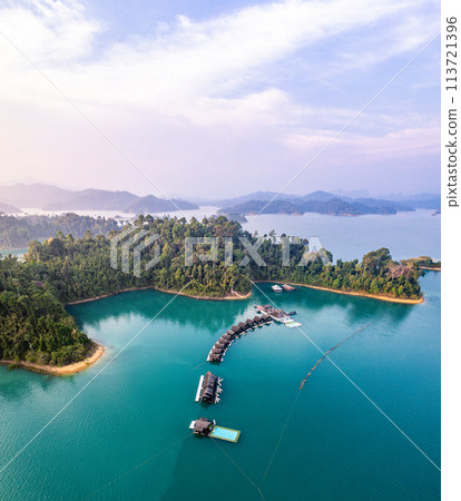 Aerial view of Khao Sok national park at sunrise, in Cheow lan lake, Surat Thani, Thailand 113721396