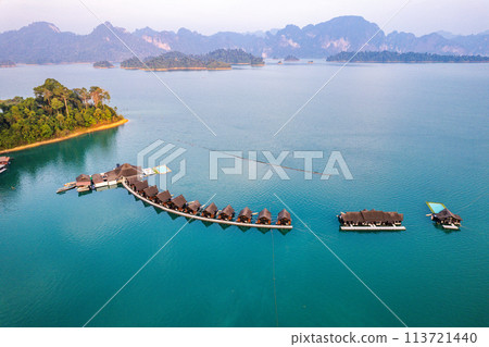 Aerial view of Khao Sok national park at sunrise, in Cheow lan lake, Surat Thani, Thailand 113721440