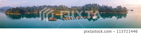 Aerial view of Khao Sok national park at sunrise, in Cheow lan lake, Surat Thani, Thailand 113721446