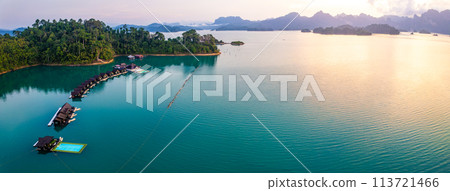 Aerial view of Khao Sok national park at sunrise, in Cheow lan lake, Surat Thani, Thailand 113721466