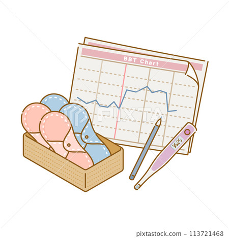 Women's health: Sanitary products (cloth napkins, basal body temperature charts, women's thermometers) Women's health: Sanitary products (cloth napkins, basal body temperature charts, women's thermometers) 113721468
