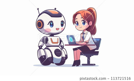 A woman working with a robot 113721516